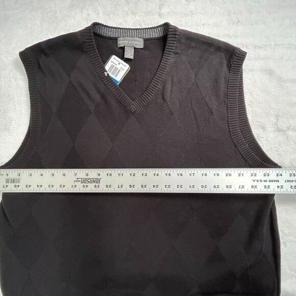 Tricots St Raphael Mens V-Neck Argyle Sweater Vest XL Black Cotton Pullover New - Picture 7 of 8